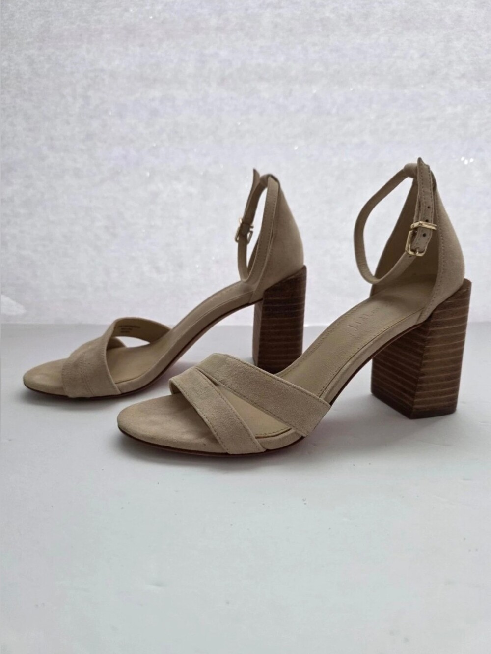 J. Mclaughlin Shauna Suede Strappy Sandals Wood Block Heel In Neutral/Beige Sz 6